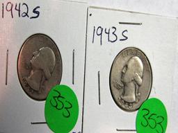 2 ea 1942S, 1943S Washington Quarters