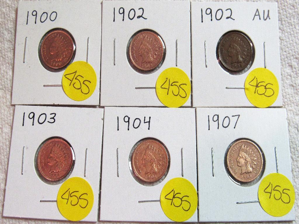 1900, 1902, 1902-AU, 1903, 1904, 1907 Indian Cents