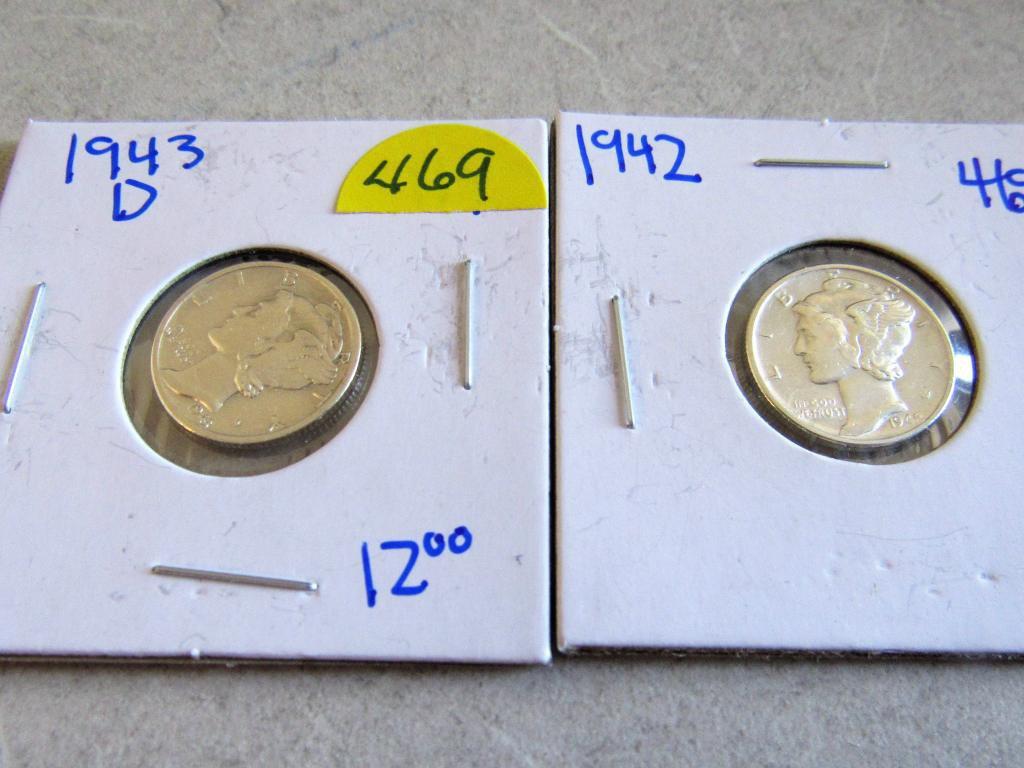 Unc. 1942 and 1943-d Mercury Dimes