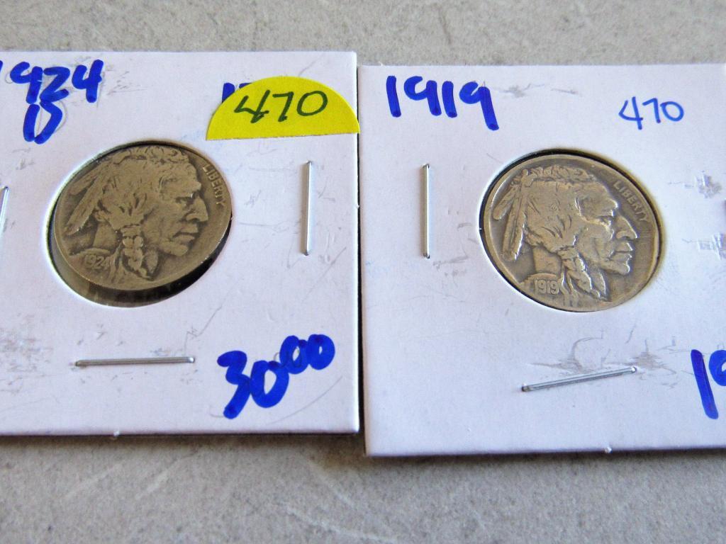 1919 and 1924-d Buffalo Nickels