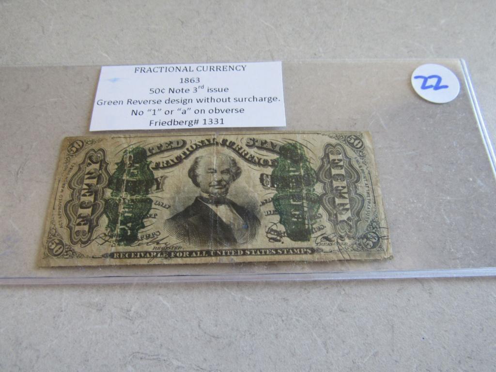 FIFTY CENT FRACTIONAL NOTE DATED 1863