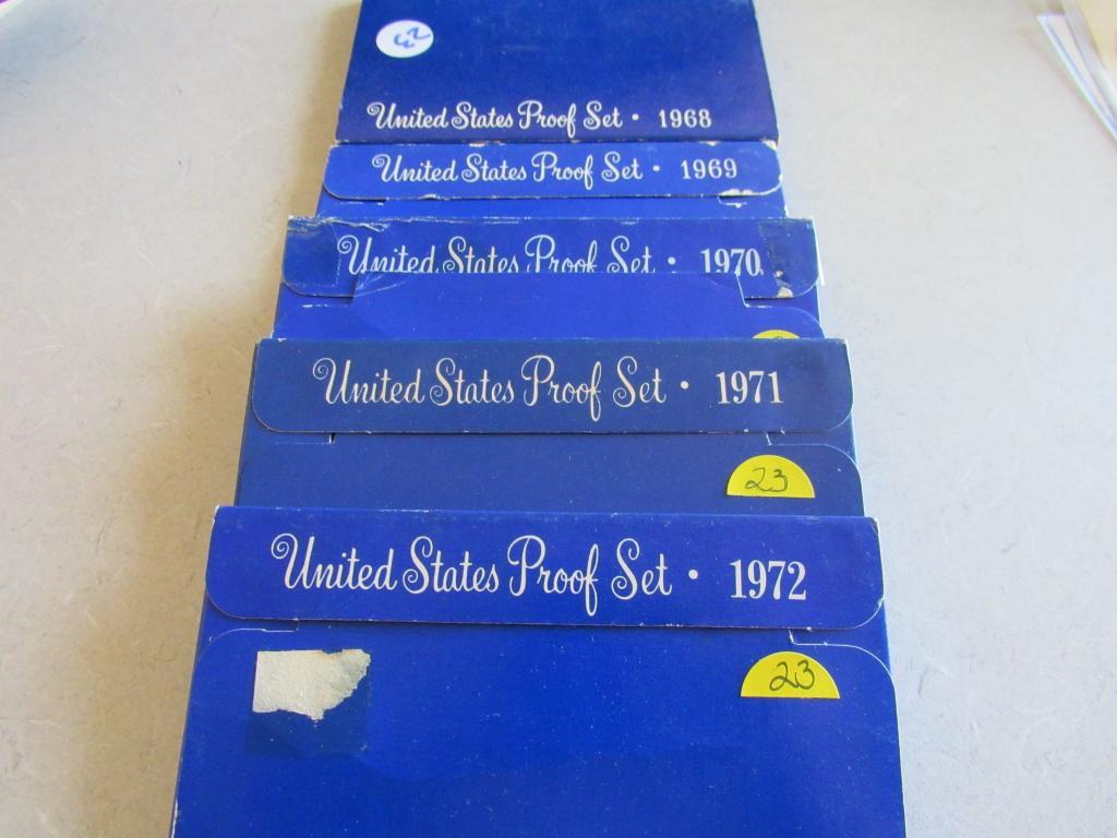 1968, 1969, 1970, 1971, AND 1972 PROOF SETS.