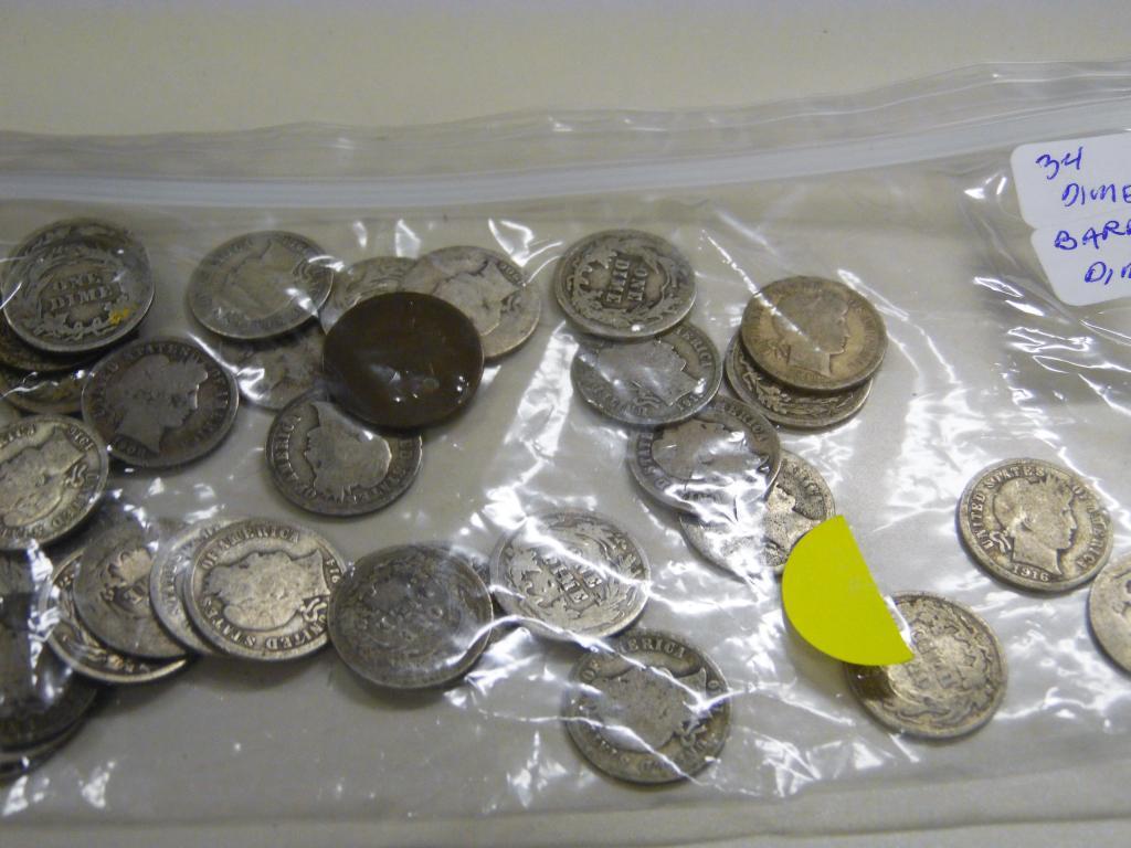 Bag of 34 Barber Dimes