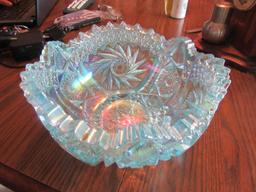 Light Blue Crystal Cut Glass Bowl