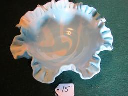 Ruffled Blue Slag Glass Roses Bowl