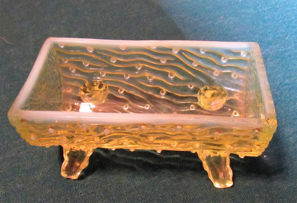 Yellow Vaseline Glass Open Log Dish