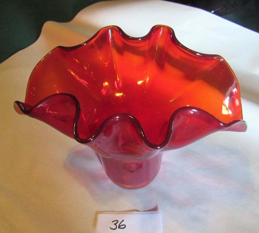 Ruby Red Oval Ruffle Vase