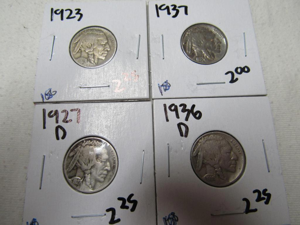 1923,1927D,1936D,1937 BUFFALO NICKELS