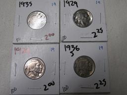 1924,1929,1935,1936S BUFFALO NICKELS