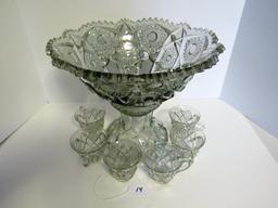 100 year old glass punch bowl with 6 cups