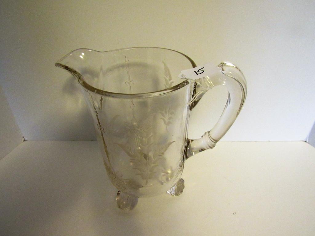 100 year old three legged etched pitcher