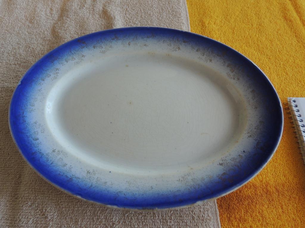 Flow blue and white oval serving platter