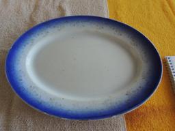 Flow blue and white oval serving platter