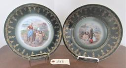 2 dark green Dutch scene collector plates