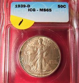 1939 WALKING LIBERTY HALF ICG MS65