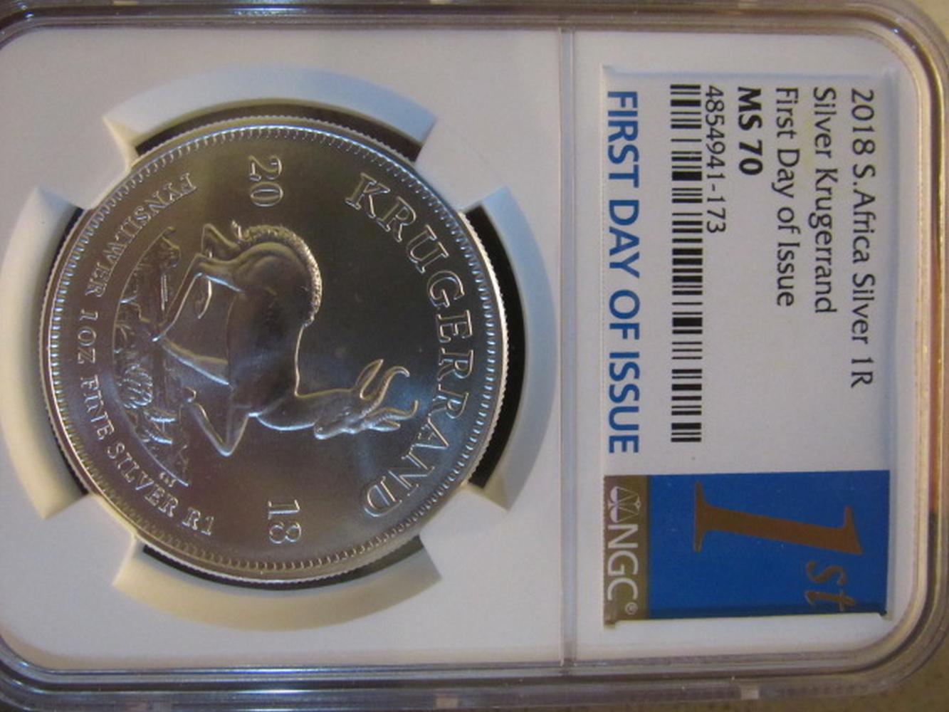 2018 SOUTH AFRICA SILVER KRUGERRAND  NGC MS70