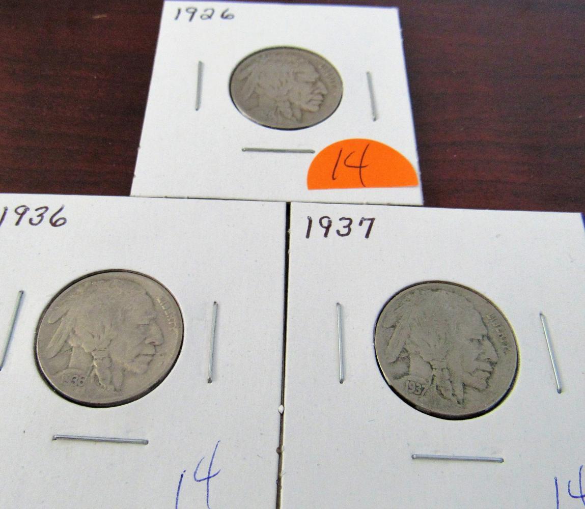 1926, 1936, 1937 Buffalo Nickels