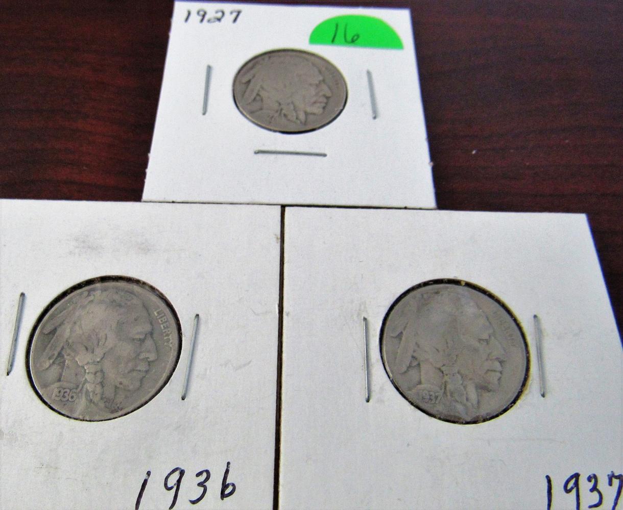 1927, 36, 37 Buffalo Nickels
