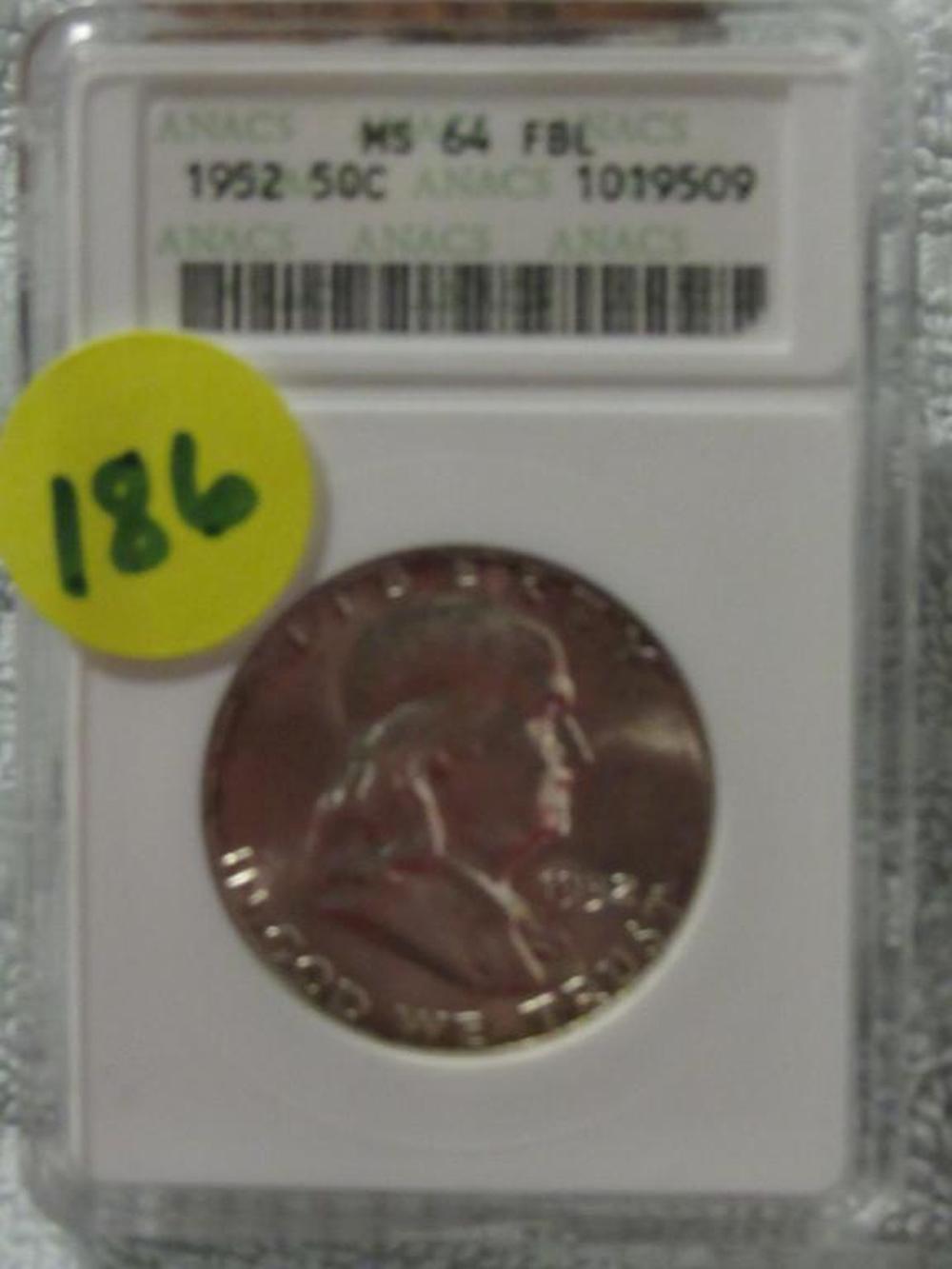 1952 FRANKLIN HALF ANACS MS64 FBL