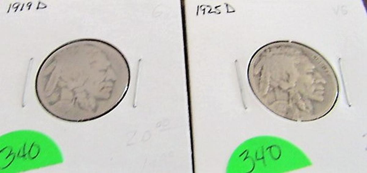 1919-D, 1925-S Buffalo Nickels