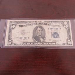 1953 $5.00 Blue Seal Silver Cert.