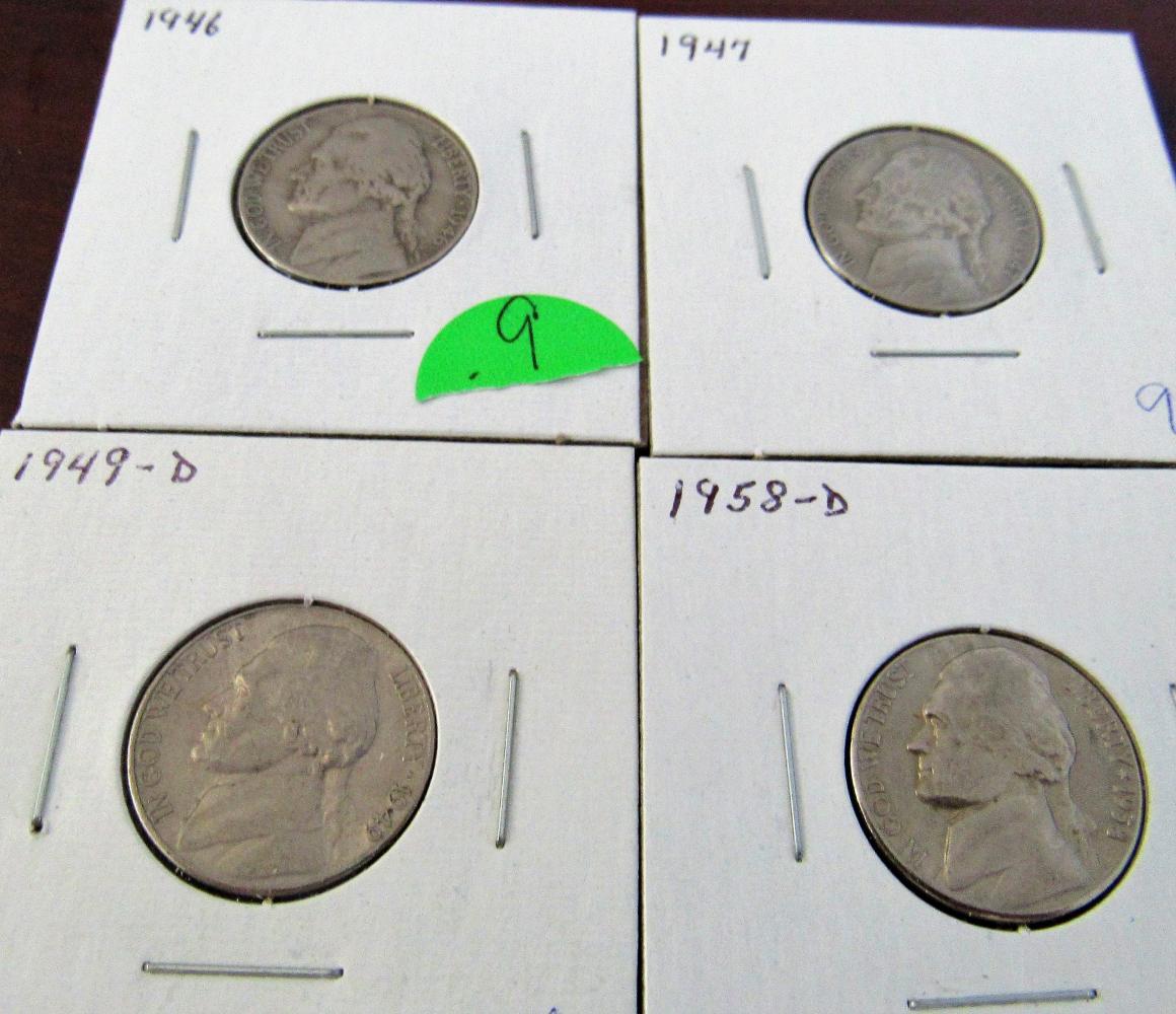 1946, 47, 49-D, 58 Jefferson Nickels