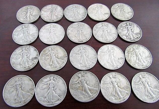 (20) 1940's Walking Liberty Half Dollars