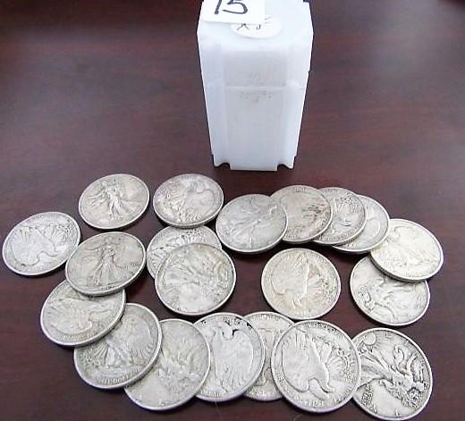 (20) 1940's Walking Liberty Half Dollars