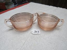 pink depression glass sugar creamer