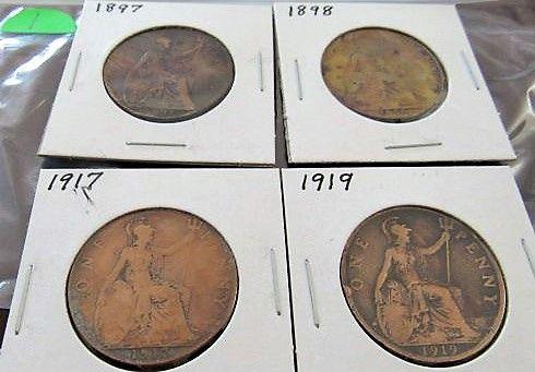 1897, '98, 1917, '19 GB One Penny