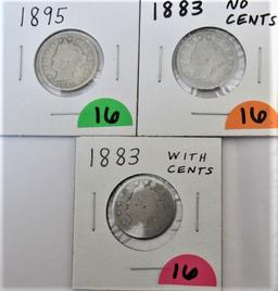 1883 w/Cents, 1883 No Cents, 1895 V Nickels