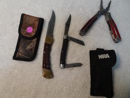 Buck #110 folding knife 4" blade,Frontier 3 blade folding knife, NRA Multi tool