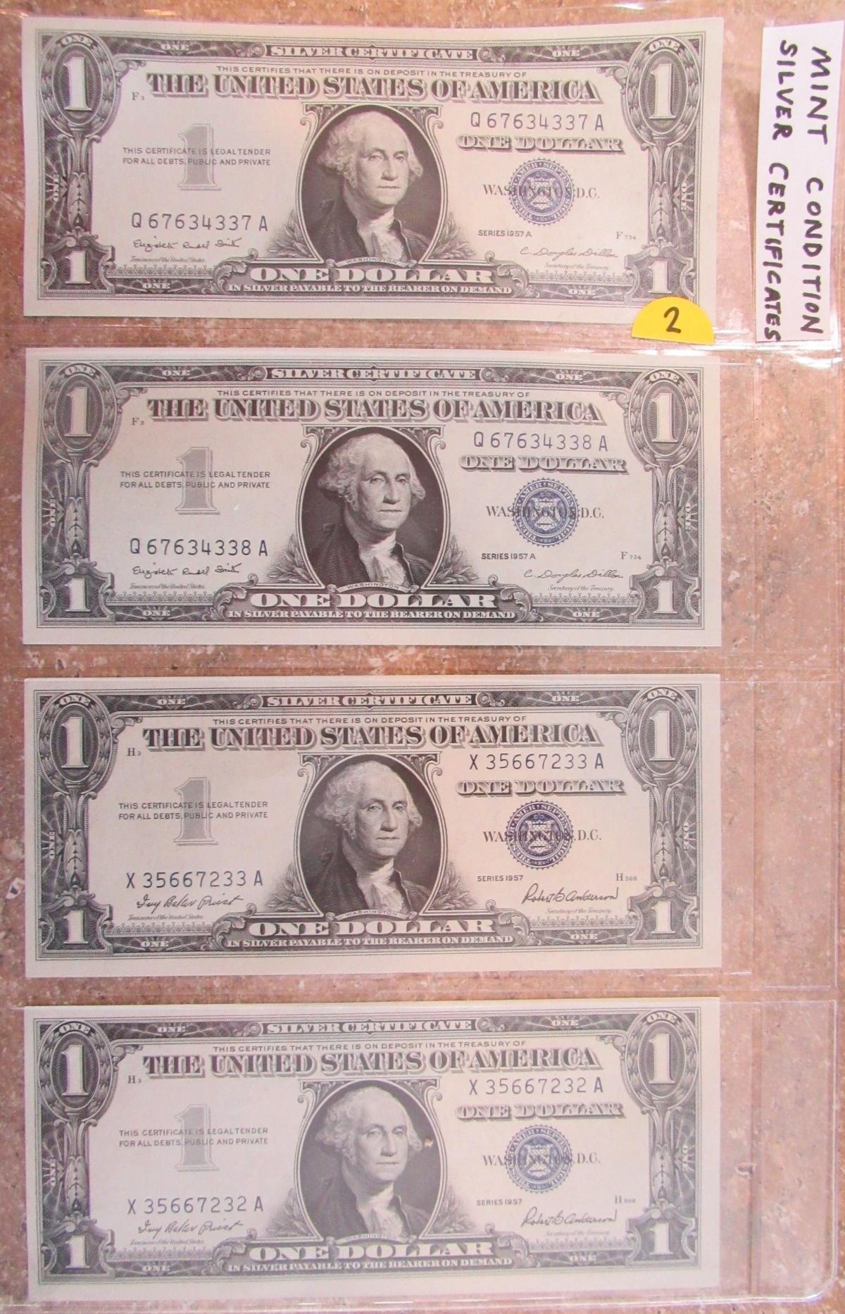 Four Mint Condition Silver Certificates