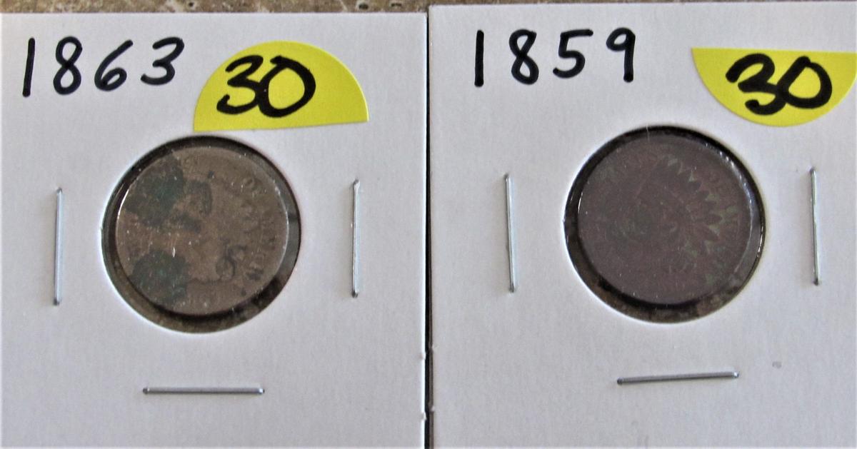 1859, 1863 Indian Cents