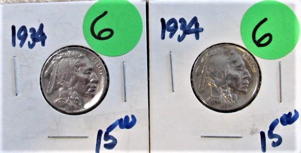 (2) 1934 Buffalo Nickels