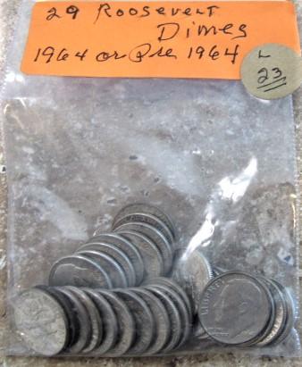 (29) 1964 or pre 64 Roosevelt Dimes