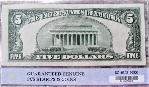 1953 $5 Uncirculated Silver Certificate Blue Seal