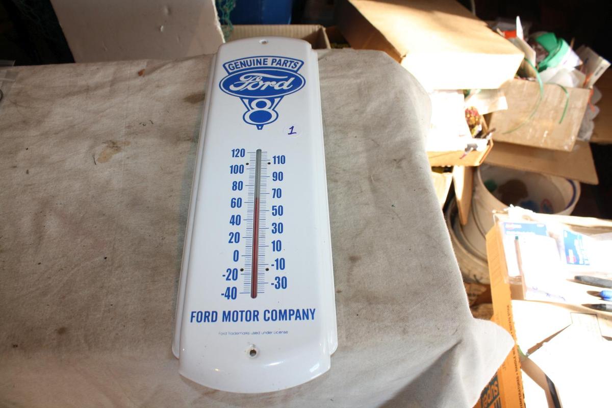 Vintage Ford V8 Enamel Thermometer 17 1/2 Inches x 5 Inches
