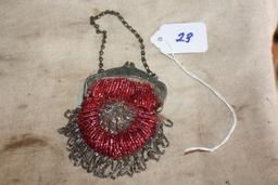 Antique glass bead pocket purse