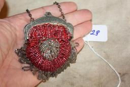 Antique glass bead pocket purse