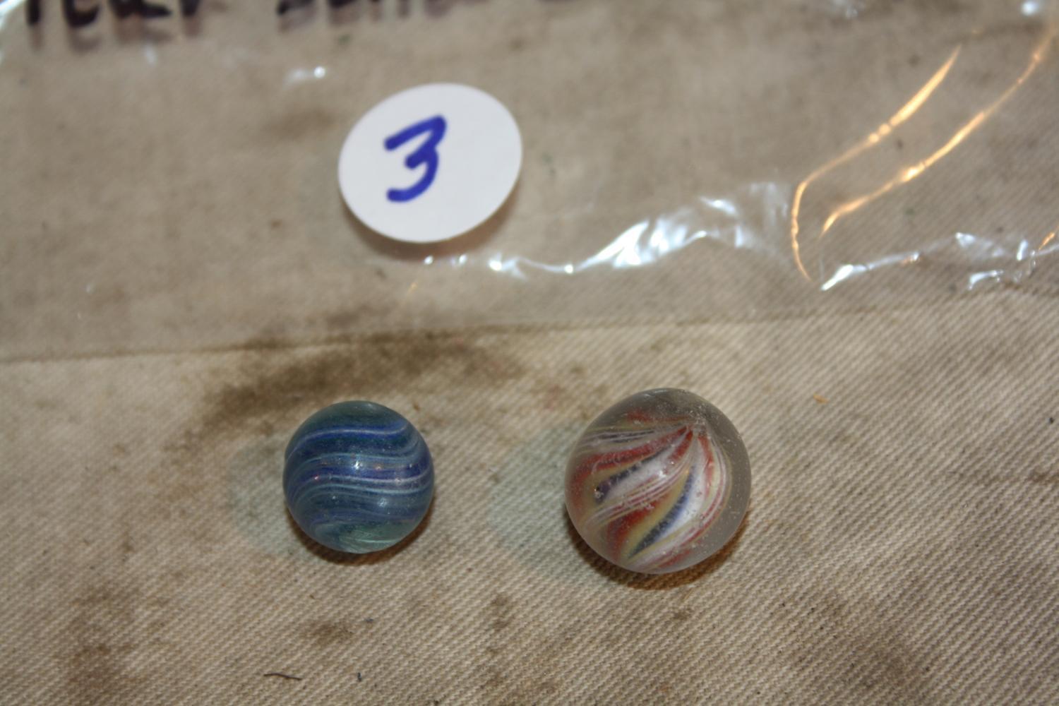 Blue Solid Core Swirl and clear solid core swirl marbles 9/16 and 5/8 Antique