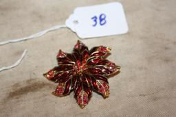 Vintage Costume Jewelry, Jeweled Red Broach. Gorgeous