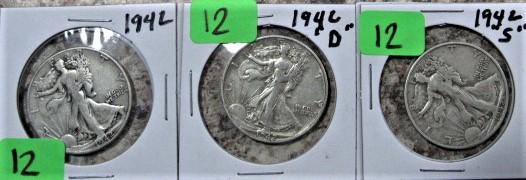 1942, 42-D, 42-S Walking Liberty Half Dollars