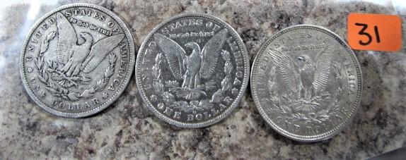 1879-O, 1881-O, 1921-S Morgan Dollars