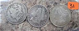 1879-O, 1881-O, 1921-S Morgan Dollars