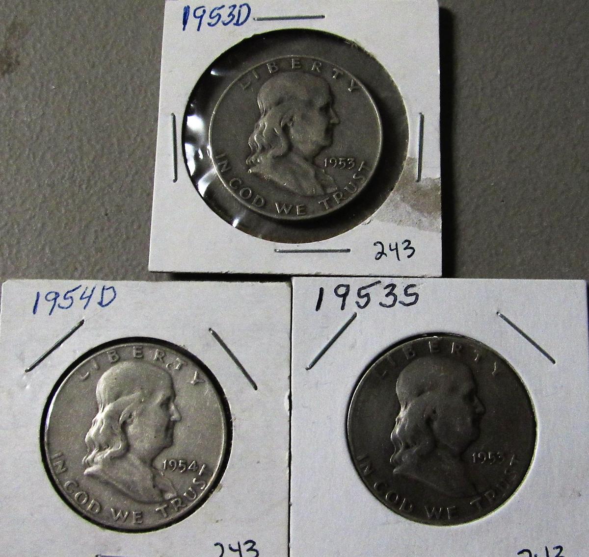 1953S,1953D,1954D Franklin Halves