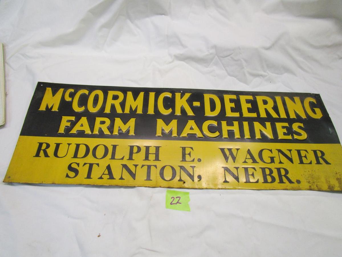 Old McCormick Deering Farm Machines Embossed Sign