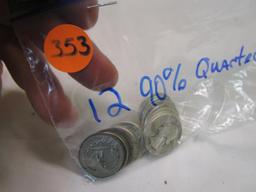 (12) 90% Washington Quarters