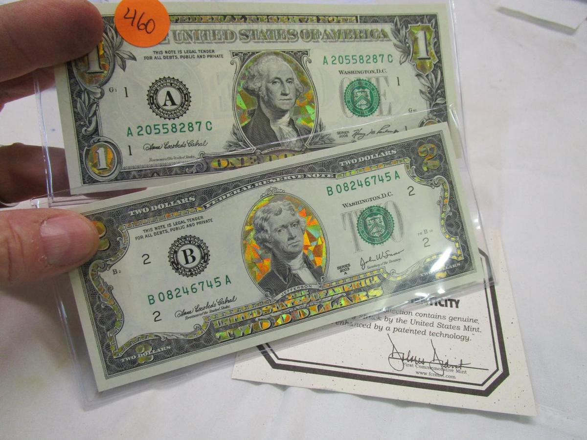 $2 2003 Holo Bank Note, 2006 $1 Dollar Holo Bank Note