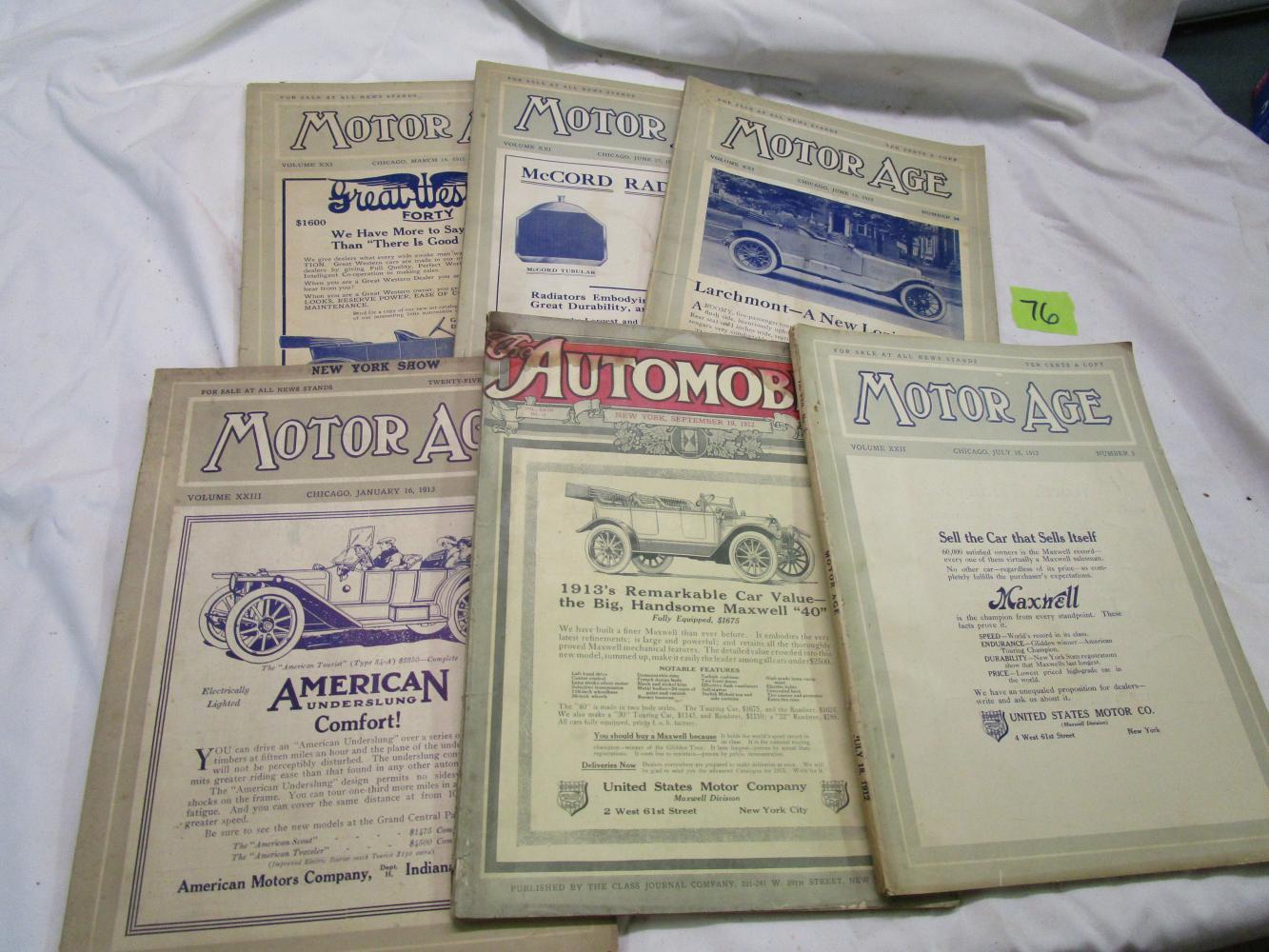 (6) 1912/13 Motor Age Magazines